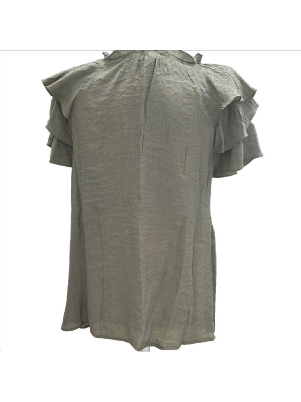 Elegant Olive Ruffle Sleeve Blouse - Picture 3 of 12